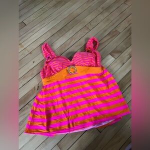 NWT Lane Bryant pink and orange striped tankini swimwear top